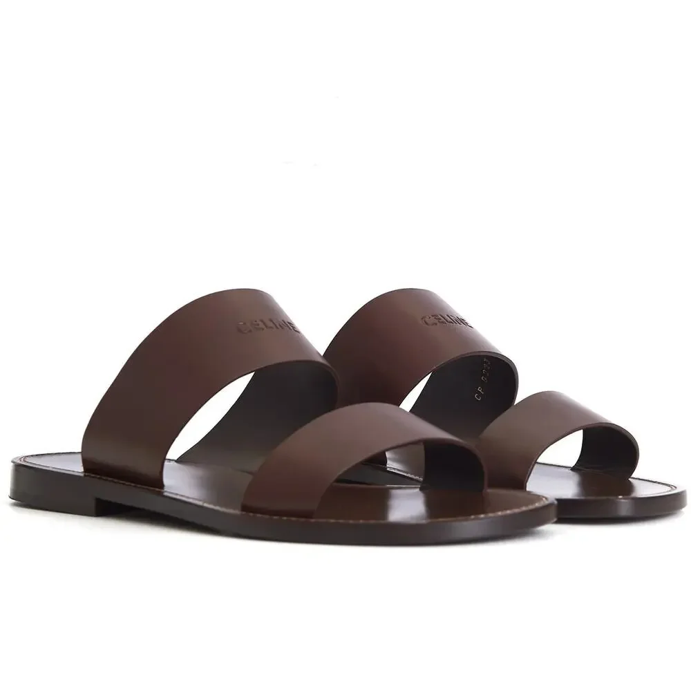 CELINE Dark Brown Calfskin Leather Sandals Lerins Vegetal Tanning NEW 45 / 12